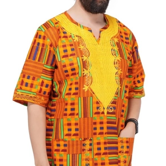 African Kente Dashiki 100% Cotton Free & Plus Size - Picture 4 of 5